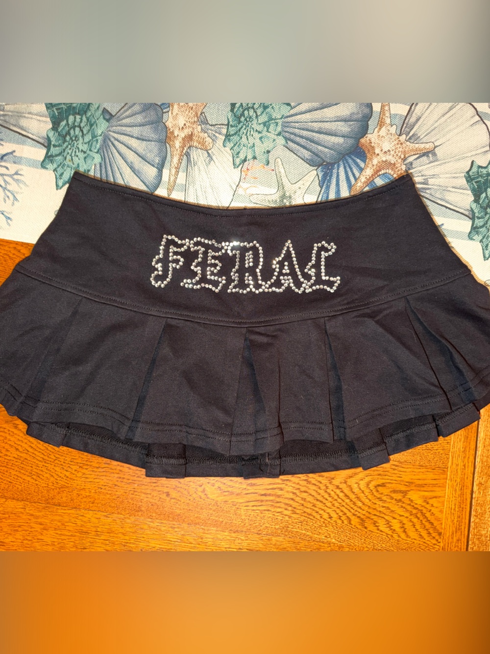 Black Mini Skirt Rhinestone Y2K Feral - Women
